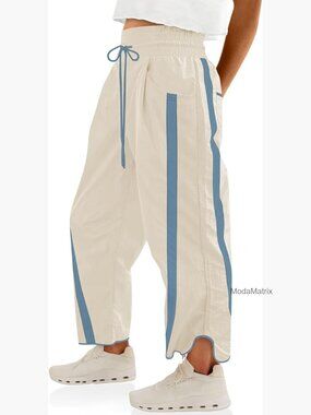 Y2K Baggy Wide Leg Track Pants with Pockets Drawstring Waist